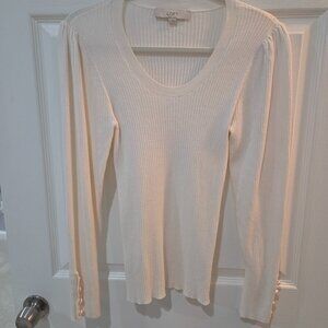 LOFT Pearlized Cuff Ribbed Puff Sleeve Sweater, Size L